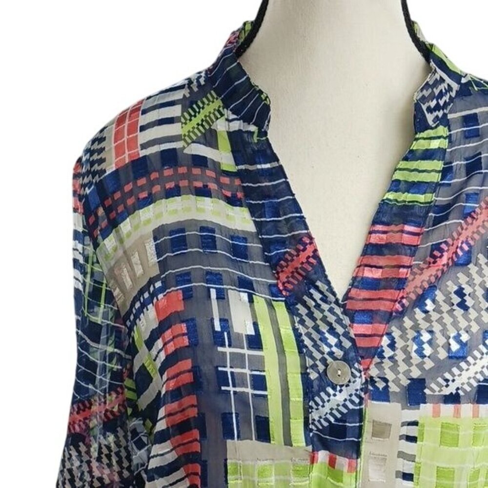 Ruby Rd Women 10P Multicolor Patchwork Blouse Button Front Top - Picture 3 of 7